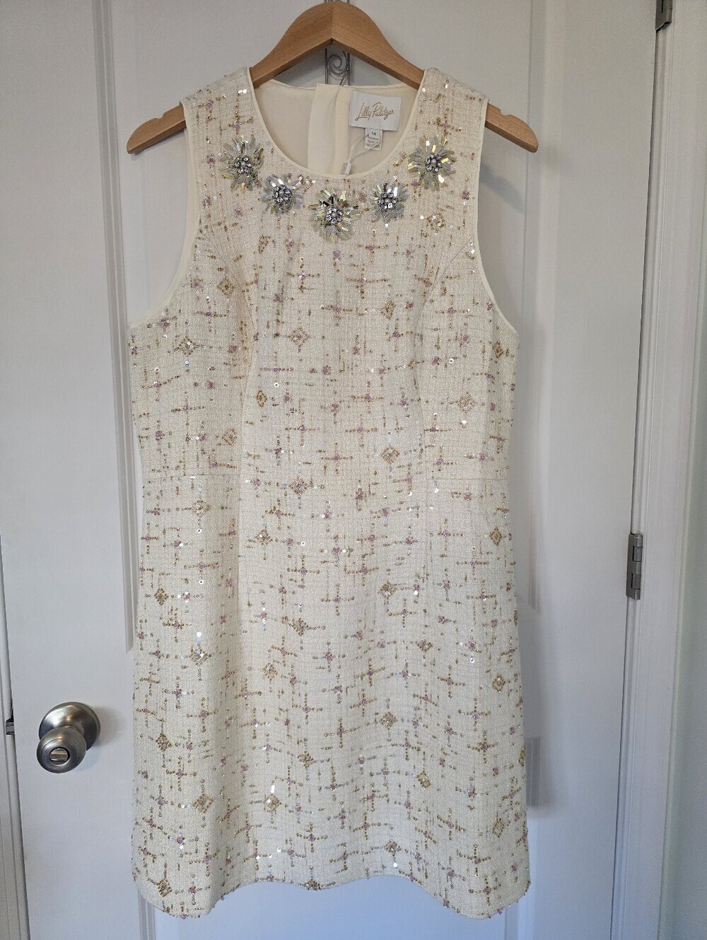 NWT Lilly Pulitzer Augustus Beaded Boucle Shift In Coconut Sz 14